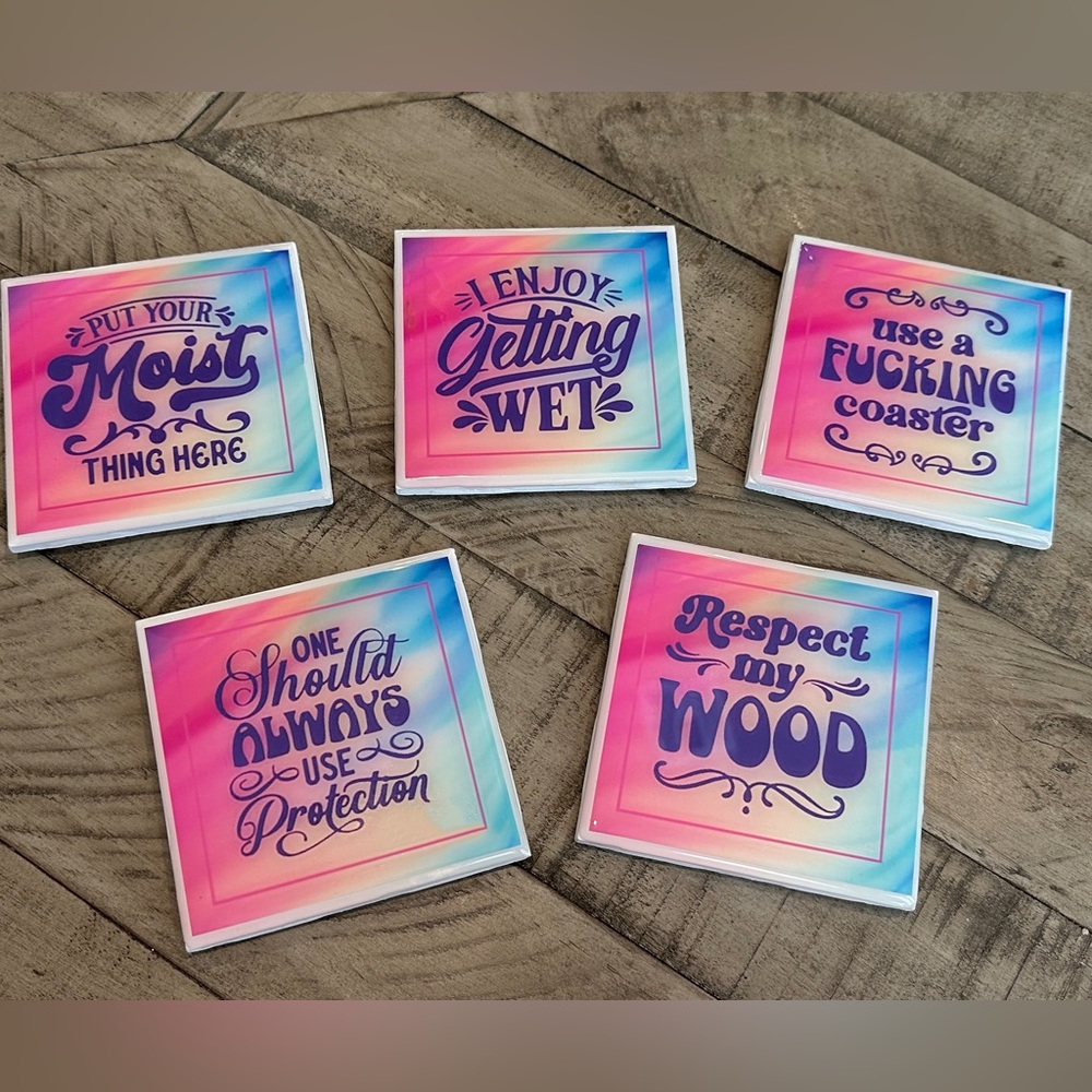 5 Piece Funny Ceramic Coaster Set - Tie Dye Funny Coasters